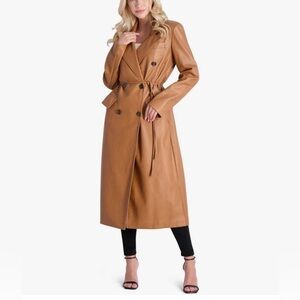 Anthropologie Avec Les Filles Faux Leather Trench Coat Double Breasted Size M